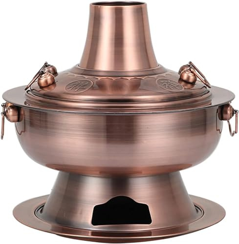 Shabu Shabu-Topf mit Trennwand, traditioneller chinesischer Hot Pot, doppelseitig, antihaftbeschichtet, Kupfer (Bronze, 32 x 29 cm)
