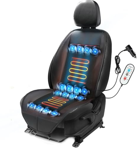 VLFLG Modisches, kühlendes 3-in-1-Vordersitzbezüge, Vierjahreszeiten-Sitzbezüge, 12 V, 16 Ventilatoren, kühlendes Autositzkissen, mit Massage, 3 Stück, Schwarz