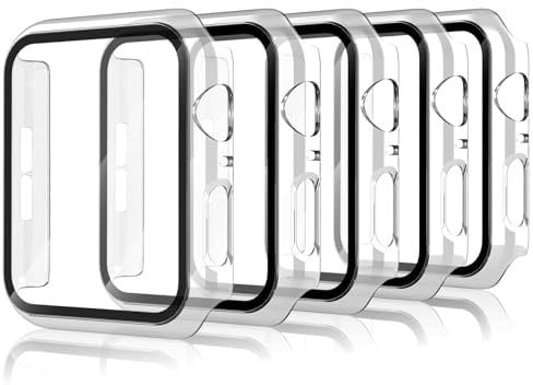 Bigqin 5 Cover PC Vetro Temperato Compatibili con Apple Watch 6/5/4 SE 40mm | Custodia Rigida con Protezione Schermo Integrata | Anti-Urto Completa | Ultra-Sottile Antigraffio | Installazione Facile