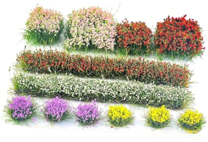 RoaQinFo DIY Miniature Artificial Grass Tufts, Versatile Flower Groups for Architecture, Buildings, Model Railway Landscapes, Style E