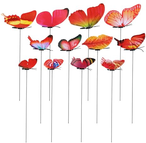 QUARKZMAN 36pcs Enjoliveurs Papillons, 6 Tailles Décoration Jardin Papillons PVC Imperméable Artificiels Bâtons Plante pour Intérieur Extérieur Noël Jardin, Classic Red