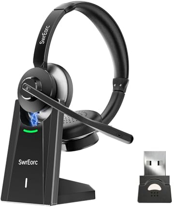 SwrEorc Bluetooth headset, Wireless Headset with Mic for Work, Advanced AI Noise Cancelling Microphone (Clear Calls & Mic Mute), Bluetooth 5.3, USB Dongle, Headsets with Mic, for PC/Zoom/Office