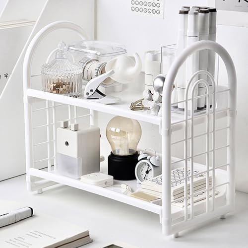 Qcwwy Double Layer Desktop Storage Rack Storage Racks Plastic Organizer Shelf for Books Stationery with Sturdy Structure for Dormitory Office Double Layer Desktop Rack 2 Tier