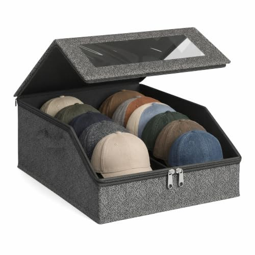 XIAOjnHONG Hat Storage for Baseball Caps Holds 24 Caps Stackable Clear | Kunststoff Hat Organizer Large Capacity Foldable Clear Window 2 Handles Dustproof Baseball Hat Box Black