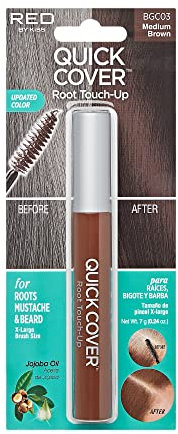RED by KISS Quick Cover Root Touch Up Rescue (Medium Brown), Mascara Natural Water-Resistant Temporary Gray Concealer Cover Up Brush for Hair Mustache & Beard, Formulated with Jojoba Oil