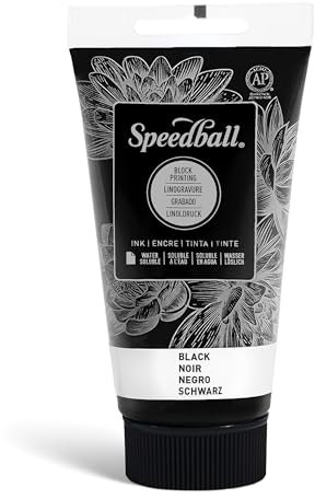 Speedball 75ml 2.5oz Water-Soluble Block Ink Black, For Block Printing, Lino Printing, Screen Printing, For Artists Kit
