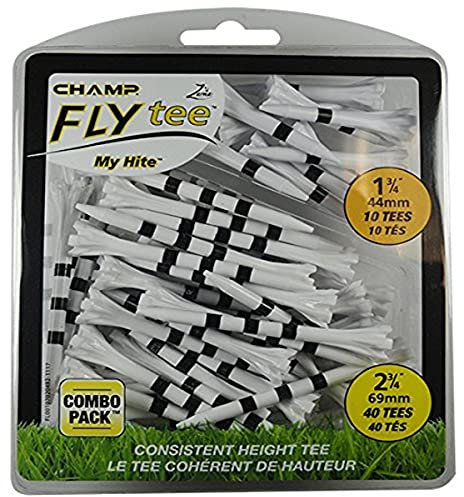 Champ My Hite Flytees - Golf Tees - 40x 69mm & 10x 44mm, Black / White