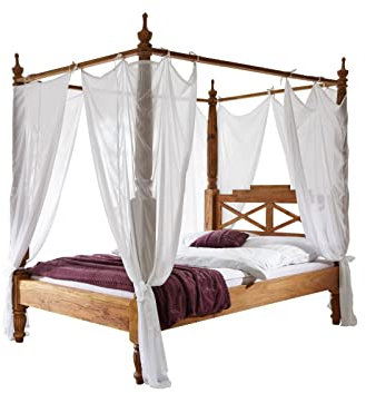 Sheesham Massivholz massiv Möbel geölt Himmelbett 140x200 Palisander Möbel massiv Holz Nature Brown #510