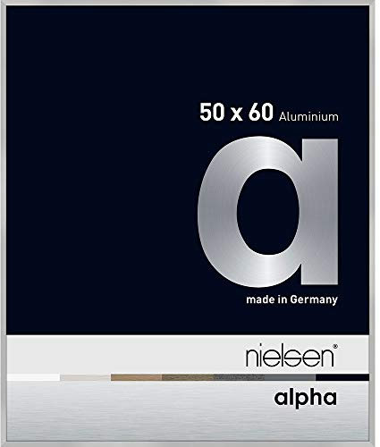 nielsen Bilderrahmen, 50 x 60 cm, Aluminium, Silber matt, Posterrahmen zum Aufhängen im Hoch- & Querformat, Echtglas, Alpha