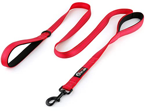 Primal Pet Gear Dog Leash 6ft Long,Traffic Padded Two Handle,Heavy Duty,Reflective Double Handles Lead for Control Safety Training,Leashes for Large Dogs or Medium Dogs,Dual Handles Leads(Red)