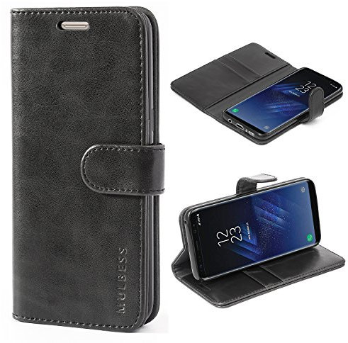 Mulbess Handyhülle für Samsung Galaxy S8 Hülle - Leder Tasche mit Kartenfach - Klapphülle Schutzhülle - Schwarz