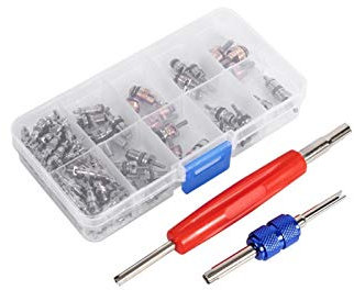 Qiilu 102pcsNoyaux de Valve de Climatiseur Kit Assortiment A/C R134a / R12 Réfrigération Tire Valve Stem Cores Tool Kit