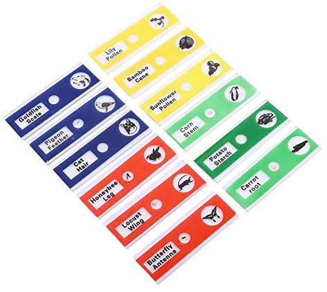 Hilitand Pack of 12 plastic prepared microscope slides for insects, flowers, plants, sample organic sample (mixed colours).
