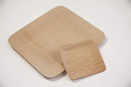 Détails sur les assiettes en bambou écologique : couverts, tasses, mouches, pailles, nourriture, fêtes, événements, barbecue (360 assiettes carrées en bambou de 8,9 cm)