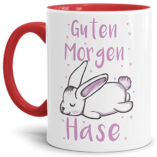 Tassendruck Oster-Tasse Guten Morgen Hase - Ostern/Witzig/Oster-Geschenk/Schön/Lustig/Innen & Henkel Rot