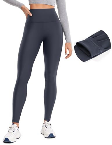 CRZ YOGA Damen Sport Thermo Leggings Winter Warme Sports Yoga Leggins High Waist Fleece Thermal Sportleggins - 71cm Marine 38