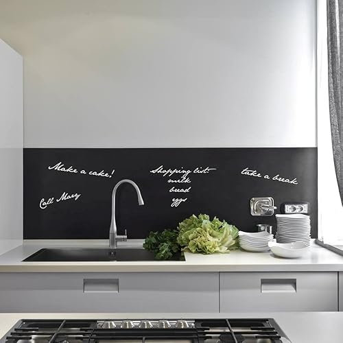 Crédence adhésive cuisine PVC 190_x_60_cm tableau noir Rouleau adhesif decoratif 100% fabriqué en Italie, avec encre non toxique, ignifuge et résistant à l'eau