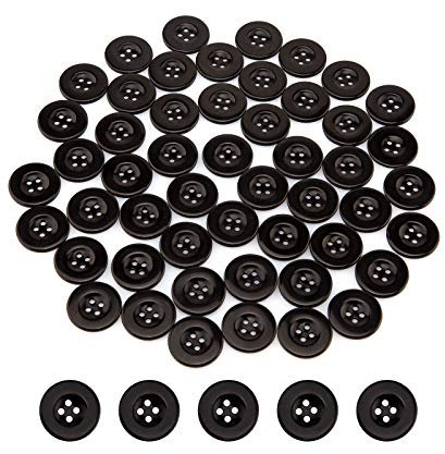 LUTER 50 schwarze Knöpfe aus Kunstharz, rund, 4 Löcher, mit Aufbewahrungsbox für Nähen, Basteln (1 Zoll / 25 mm)