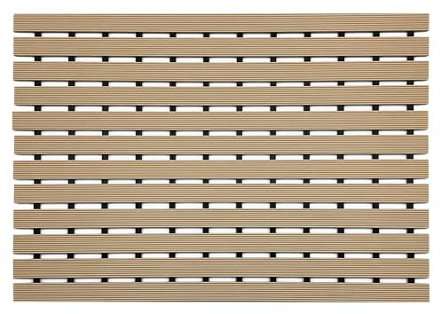 Nicoman Shower Drying Mat Non-Slip Bath Drainage Matt Slatted Duckboard Design| BEIGE - (61x43cm / 24x17 inches)