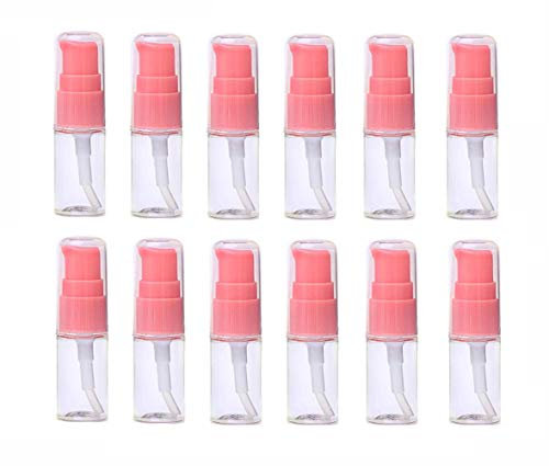 12 Stück 10 ml Tragbare, Leere, nachfüllbare, transparente Kunststoff-Lotion-Pumpflasche mit rosa Presspumpkopf, Kosmetik, Make-up, Gesichtscreme, Lotion, Emulsion, Probenverpackung, Behälter