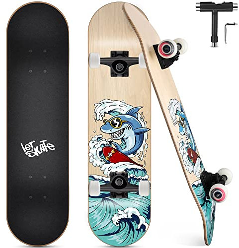 Skateboard, Komplettboard 31 x 8 Zoll Skateboards mit Doppel-Kick, ABEC-7 Kugellager, 7-lagigem Ahornholz Longboard für Männer und Frauen Jugend Kinder Straße Erwachsene Anfänger