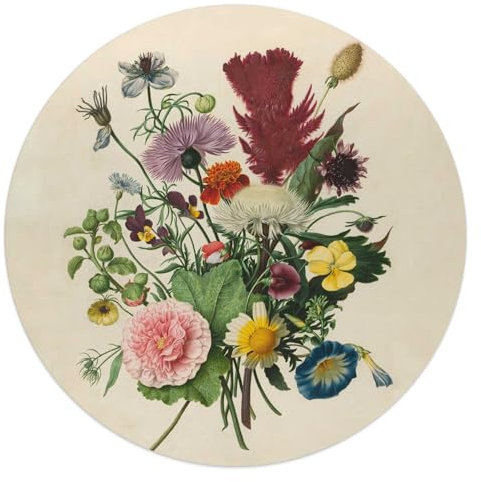 Glasbild Blumenstrauß Stilleben - Blumen - Reichsmuseum - Kunst - Round Art Glas 50 x 50 cm Mehrfarbig Wohnzimmer Blumen
