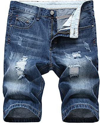 Tomwell Short en Jean Homme Pantalon Court Denim Casual Jean Déchiré Shorts Bermuda d’Eté Coupe Slim Pantalon Court Musculation Outdoor Pants avec Poches A Bleu M