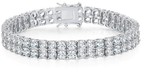 Gemsme Bracciale tennis a 2 file per donne e uomini, placcato oro giallo 18 K, 3 mm, con zirconia cubica taglio rotondo, stile classico, misura 16,5-21,5 cm, 6.5 inch, Lega d'oro, finitura bianca