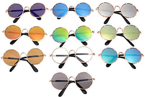 ULTECHNOVO Haustierbrillen Katze Sonnenbrille Pet, 10 Stücke Katze Retro Sonnenbrille Runde Mode Hunde Katzen Runde Brillen Katzen kostüme für Katzen Welpen Mittel Hund