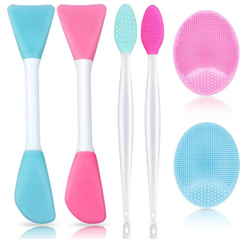 Set di 6 pennelli in silicone, 2 pennelli in silicone, 2 pennelli per labbra esfolianti, 2 pennelli per la pulizia del viso, 2 pennelli per la cura della pelle, per donne e uomini