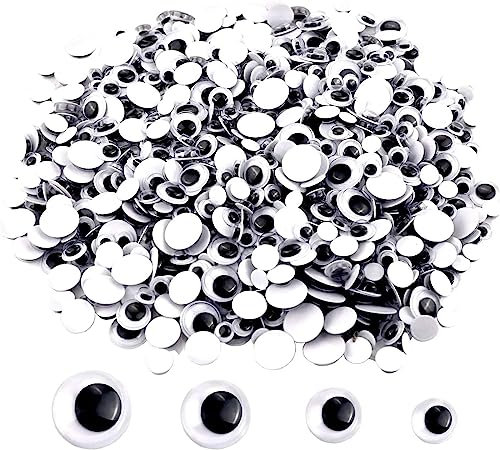 UPINS Selbstklebende Wackelaugen, 500 Stück 6-12mm Schwarze Wackelaugen Kunststoff Selbstklebende Kulleraugen für Kunsthandwerk Dekoration