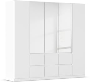 Rauch Möbel Mainz, Kleiderschrank, Farbe Weiß, Breite 226 cm | Schrank, Kinderkleiderschrank, 5-türig, mit Spiegel, Push-to-open, für Schlafzimmer, Kinderzimmer, Babyzimmer, Garderobe