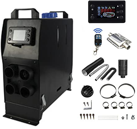 Chauffage Diesel 12V 5KW Réchauffeur D'air Diesel avec Télécommande Silencieux et Interrupteur LCD, Chauffage Stationnaire Diesel pour Maison SUV Camions Camping-Cars RV,Noir,4 Holes