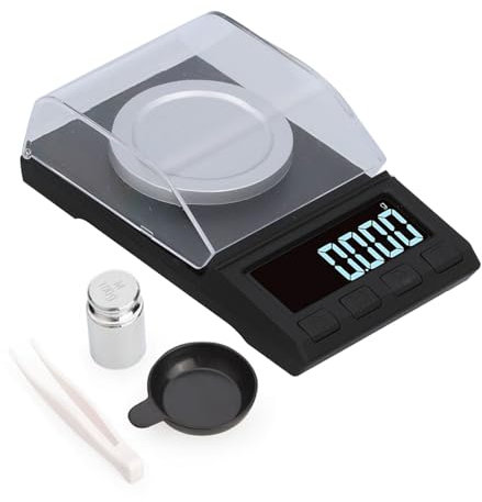 Schmuckwaage 100 g x 0,001 Gramm, hochwertige hochpräzise digitale Milligrammwaage, Waage für Milligramm inklusive Pinzette, Kalibriergewichte, Waagschalen und Koffer, Präzisions Mini Karat Gramm Waag