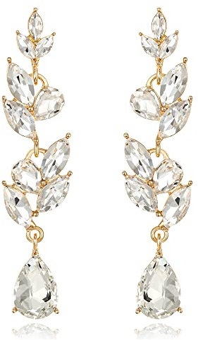 EVER FAITH Blatt Ohrringe Hochzeit Kristall baumeln Tropfen Marquise Art Deco Strass Kronleuchter für Damen klar Gold-Ton