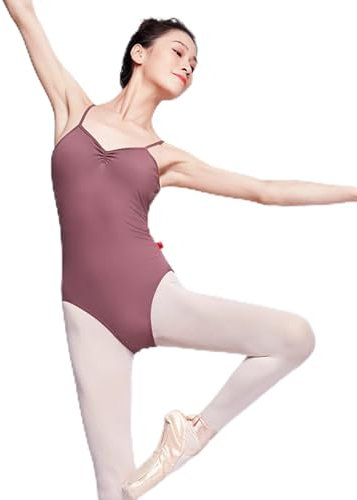 AKBANT Damen-Ballett-Trikot Schwarz/Rot/Blau, ärmelloses Tanz-Trikot mit verstellbaren Trägern, Mädchen-Gymnastik-Trikots,Rückenfreier Turnanzug Tanz-Body Stretch-Tanzkostüme,Brown-L