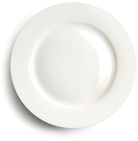 10.5 Fine Bone China Dinner Plates, 6PCS White Bone China Dinnerware | Bone China Dinner Plate for Everyday Dining, Pizza Steak Plate, Fine Glaze, Thin & Lightweight, Microwave & Dishwasher Safe
