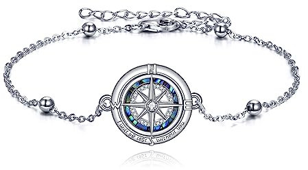 YFN Kompass-Armband für Frauen, „I'd be Lost without You“, Kompass-Schmuck, Armband aus Sterlingsilber, Geschenk für Ehefrau, Freundinnen, Geburtstag, Jahrestag