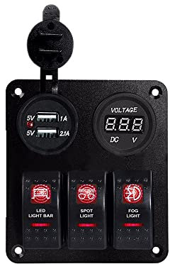 Baceyong Panneau d'interrupteur à bascule double USB 12 V – 24 V ABS pour bateau et voiture avec LED, 3 interrupteurs à combinaison