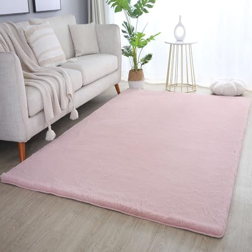 Teppium Tapis Moelleux à Poils Longs pour Salon, Tapis Lavable de Style Moderne Unicolore, Tapis Aspect Fourrure Taille: 80 x 150 cm, Couleur: Rose