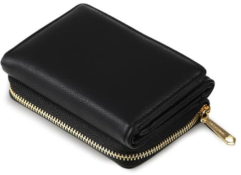 Ueslwser Geldbeutel Damen Mini Geldbörse Leder Kleines Portemonnaie Gross Kapazität Klein Geldtasche Mit Viele Fächer (Schwarz)