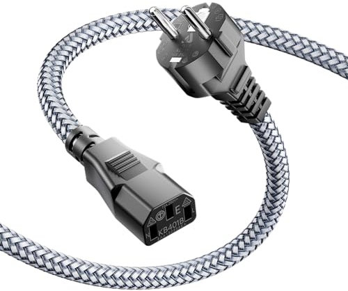 Netzkabel 3 Polig,8M Kaltgerätekabel Nylon-Geflecht Universale Stromkabel (CEE 7/7 auf IEC60320 C13), Kaltgerätestecker gerade mit VDE für Monitore, PC, Drucker, PS3/PS4 PRO, Scanner, TV (8M, Gray)