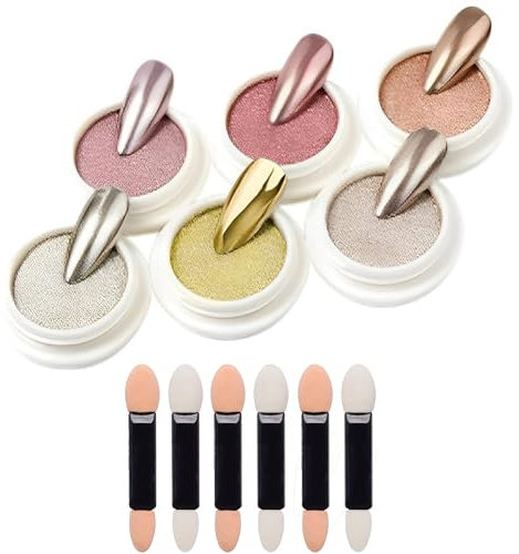 Nail Powder Kit - Rose Gold Metallic Chrome Glitter Powder - with Magic Mirror Effect Mermaid Pearl Pigment Nail Powder for Nail Art Design & Nail Decoration - Nail Art Accessories