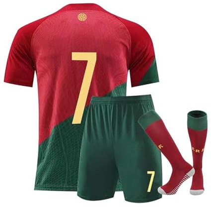Ruhapu fotbollströja pojkar, barn fotbollströja #7, t-shirt ungdom jersey strumpor fotboll skjorta kit set set, Röd, 11-12 år