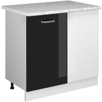 Vicco Eckschrank für Hausrat R-Line, Schwarz Hochglanz, 86 cm mit Tür, mit Arbeitsplatte