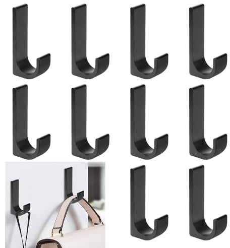 ADERTOS 10 Stück Handtuchhaken Selbstklebend Handtuchhalter Aluminium Klebehaken Wandhaken ohne Bohren Schwarz Kleine Schlüsselhaken Kleben Badezimmer Haken zum Kleben für Bad Küche Schlafzimmer