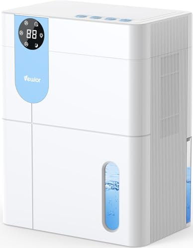 VEWIOR - Deshumidificadores para el hogar, silencioso, para sótano con tanque de agua grande, deshumidificadores para baño, dormitorio, caravana, armario con apagado automático y luz nocturna