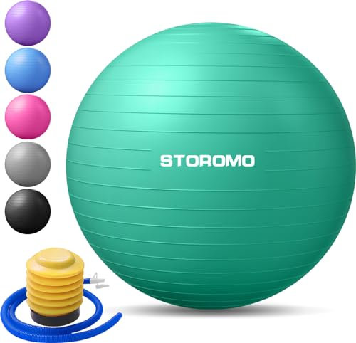 STOROMO Gymnastikball, Yoga-Ball (mit Übungsanleitung), extra dick, rutschfest, hält 1134 kg, Trainingsball für Schwangerschaft, Geburt und Balance-Stabilität (Grün, 95 cm)