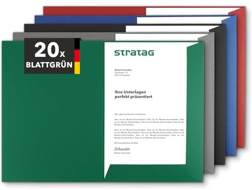 Präsentationsmappe A4 in Blattgrün (20 Stück) - sehr stabiler 350 g/m² Naturkarton - direkt vom Hersteller STRATAG - vielseitig einsetzbar für Ihre Angebote, Exposés, Projekte oder Geschäftsberichte