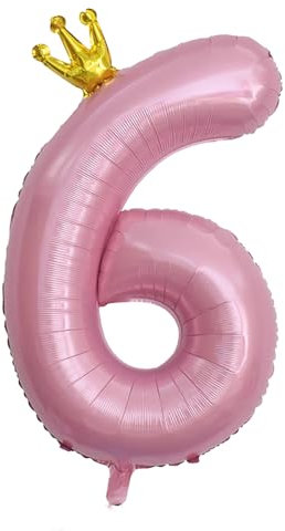Birthday Nummer 6 Luftballon,6. Geburtstag Ballon 40 Zoll Folienballon Giant Helium Folie Nummer Ballons Digital Ballon mit Stern Krone für Jungen Mädchen Jahrestag Graduierung Dekoration Party Rosa